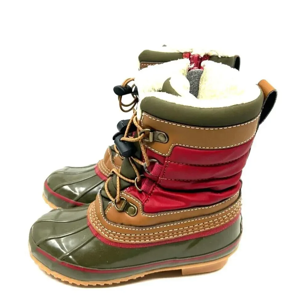 Lands' End Boots Youth Kids' Size 1M Sherpa Lined Red/ Green Snow Duck Boots